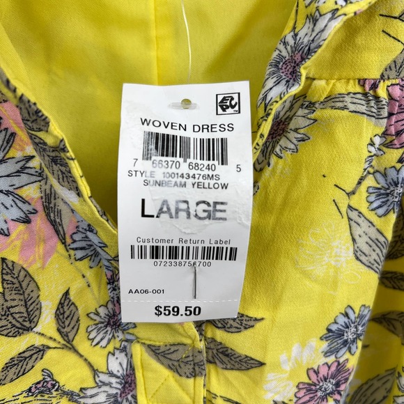 Style & Co Yellow Floral Flutter Sleeve Ruffle Summer Dress Size L Large New - Picture 3 of 10